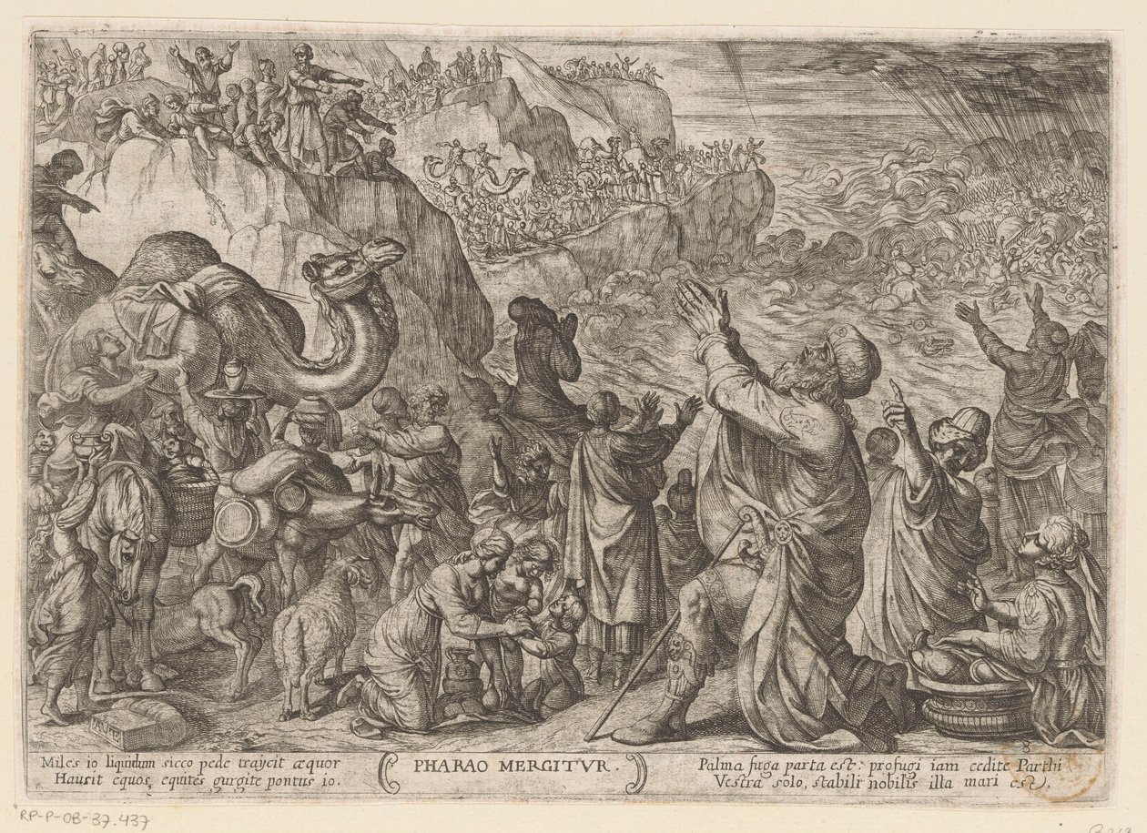 Egypterne drukner i Rødehavet Farao Mergitur (tittel på objekt) Det gamle testamente kampscener (serietittel) av Antonio Tempesta