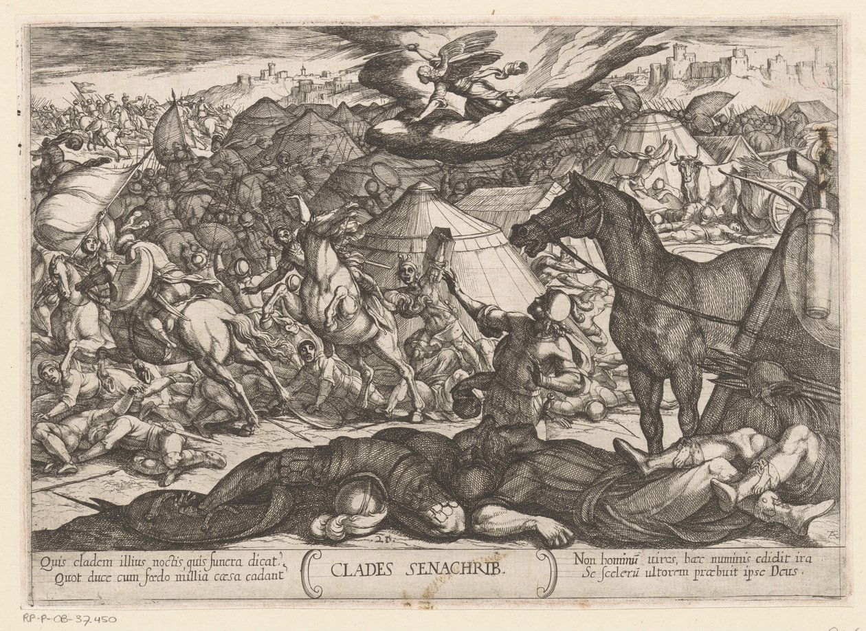 Dødens engel erobrer Sanheribs hær Clades Senachrib (tittel på objekt) Det gamle testamente kampscener (serietittel) av Antonio Tempesta