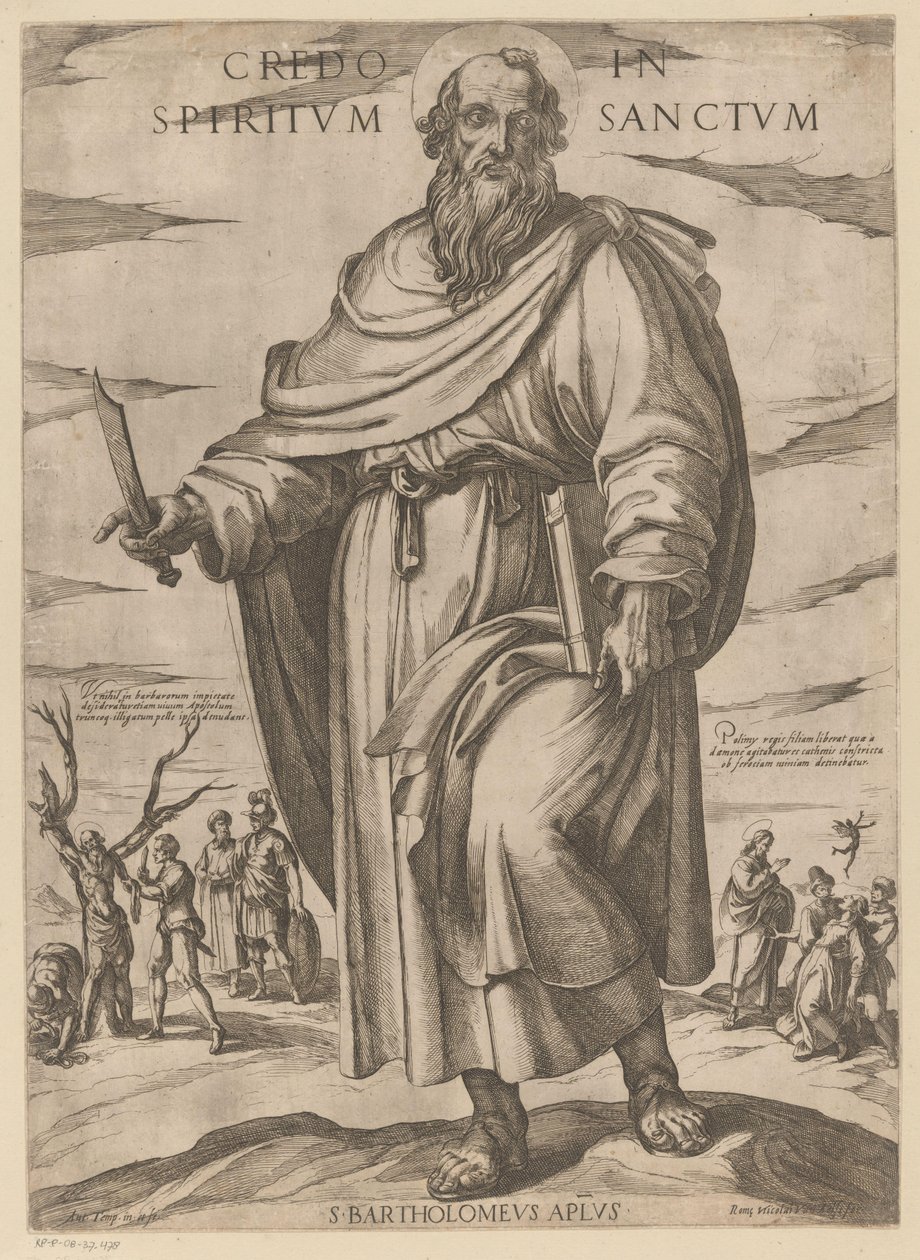 Av Saint Bartholomew Jeg tror på Den Hellige Ånd (tittel på objekt) Kristus, Maria og apostelen (serietittel) av Antonio Tempesta