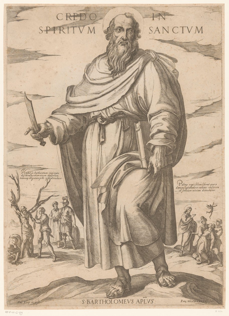 Av Saint Bartholomew Jeg tror på Den Hellige Ånd (tittel på objekt) Kristus, Maria og apostelen (serietittel) av Antonio Tempesta