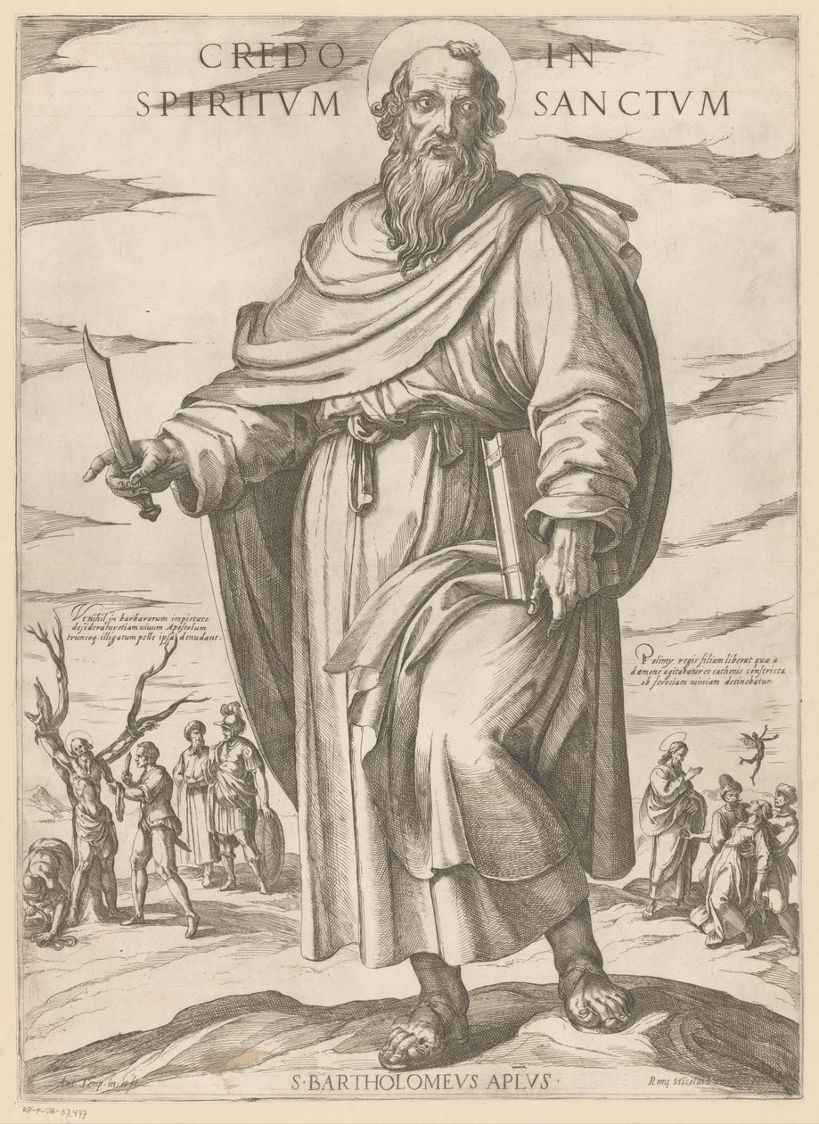Av Saint Bartholomew Jeg tror på Den Hellige Ånd (tittel på objekt) Kristus, Maria og apostelen (serietittel) av Antonio Tempesta
