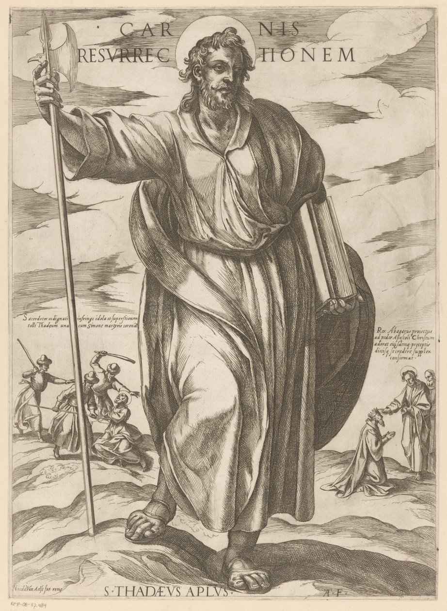 Den hellige Judas Taddeus Kjødets oppstandelse (tittel på objekt) Kristus, Maria og apostelen (serietittel) av Antonio Tempesta