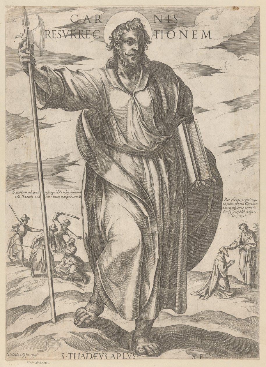 Den hellige Judas Taddeus Kjødets oppstandelse (tittel på objekt) Kristus, Maria og apostelen (serietittel) av Antonio Tempesta