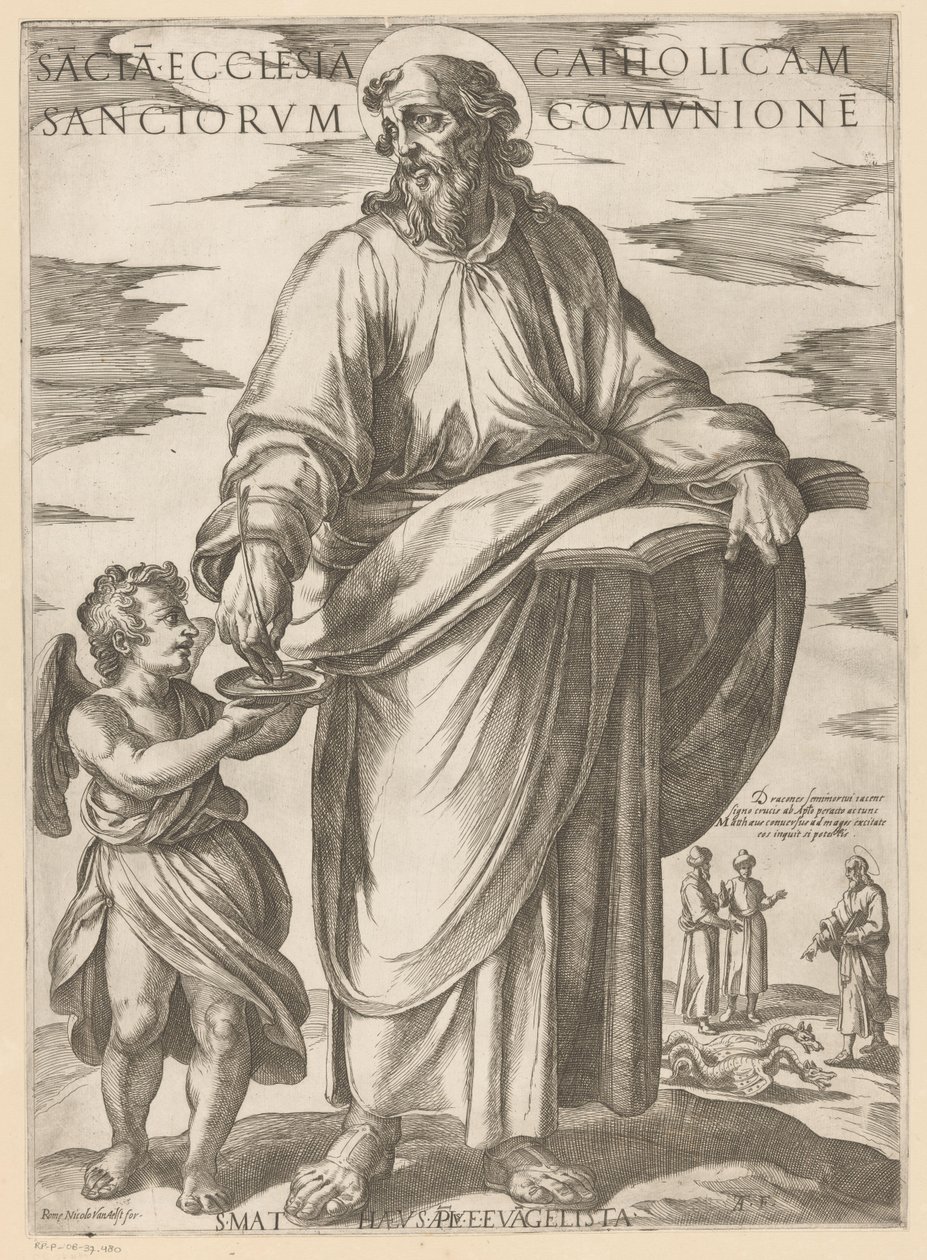 Av Saint Matthew Den hellige katolske kirke i de helliges nattverd (tittel på objekt) Kristus, Maria og apostelen (serietittel) av Antonio Tempesta