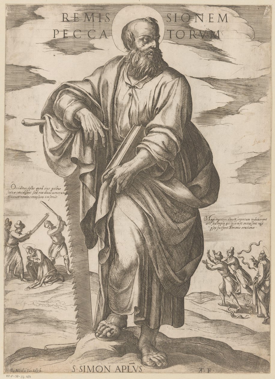 Av Saint Simon Tilgivelse av synder (tittel på objekt) Kristus, Maria og apostelen (serietittel) av Antonio Tempesta