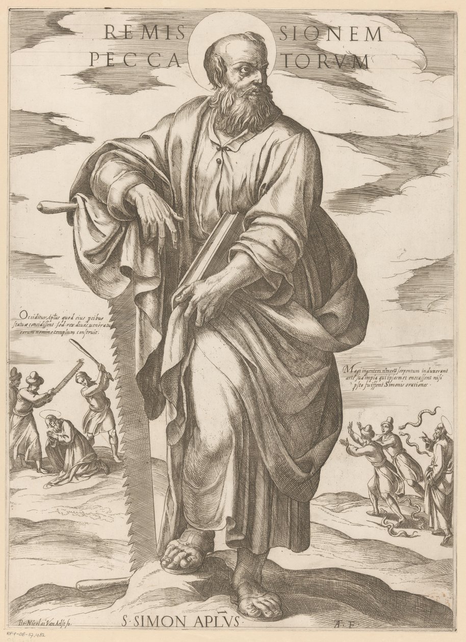 Av Saint Simon Tilgivelse av synder (tittel på objekt) Kristus, Maria og apostelen (serietittel) av Antonio Tempesta