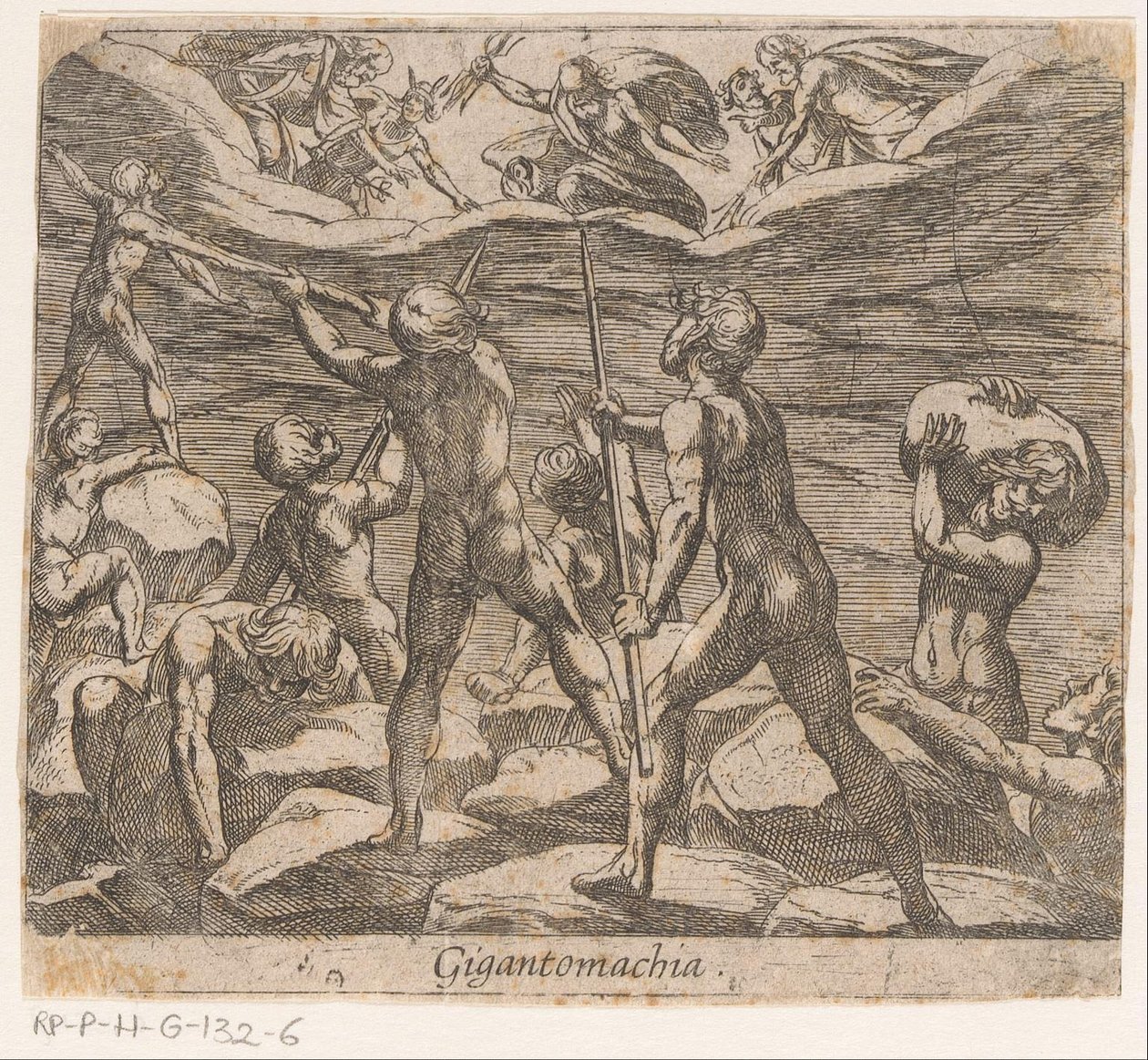 Kjempene prøver å angripe Olympus Gigantomachia (tittel på objekt) Metamorphoseon sive transformationum (serietittel) Metamorphoses of Ovid (serietittel) av Antonio Tempesta