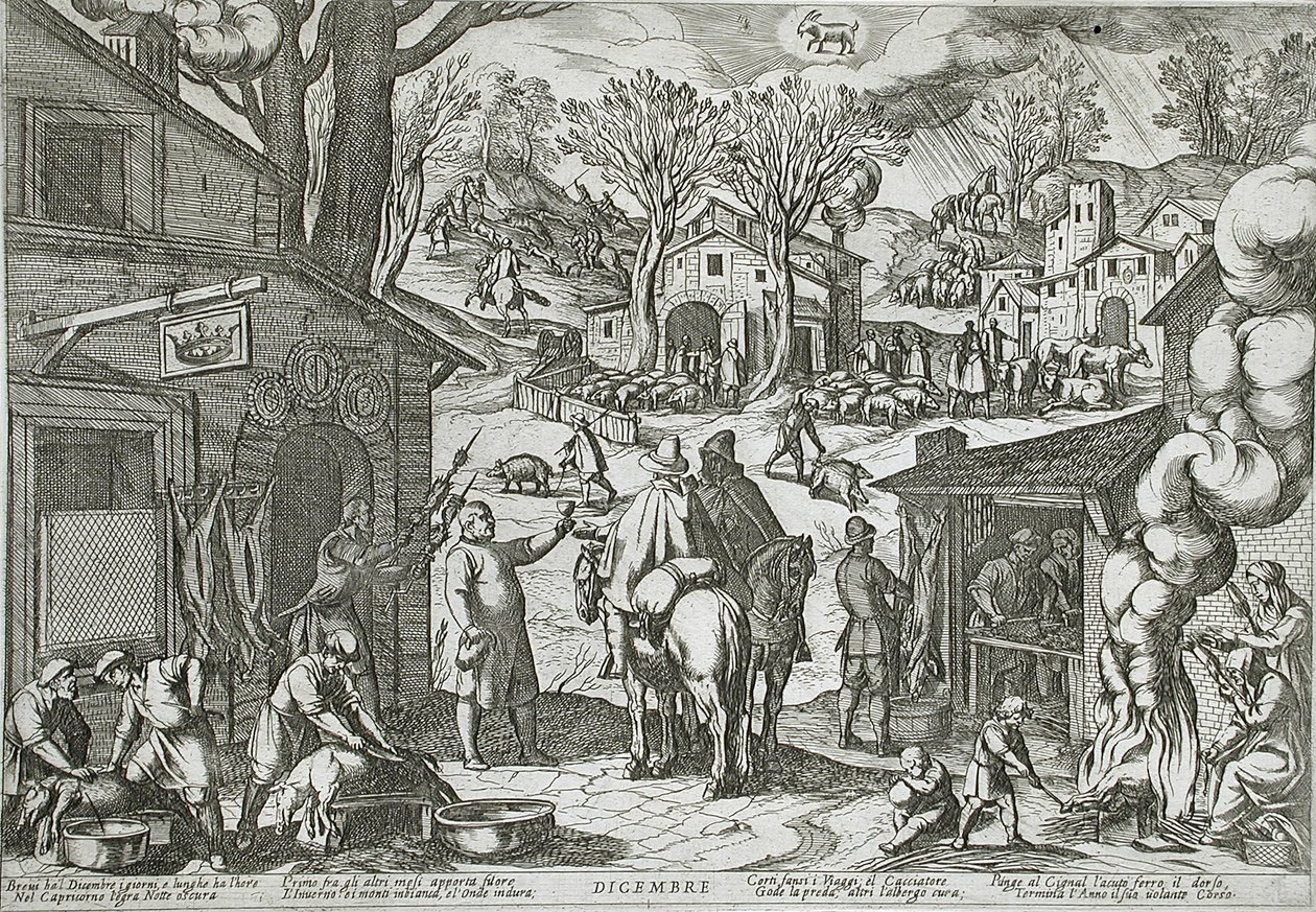 Desember: Landsbyscene med vertshus av Antonio Tempesta