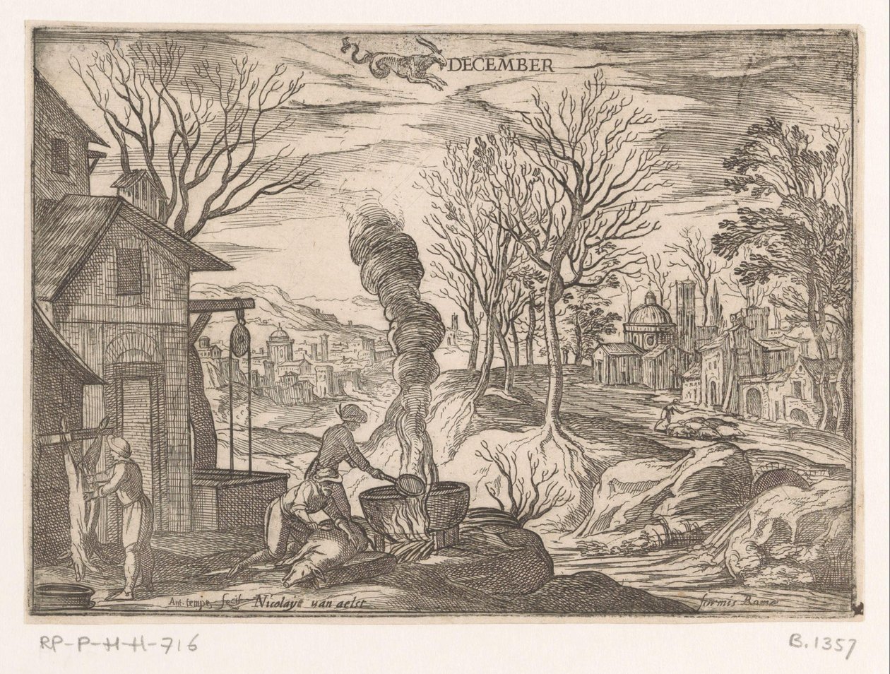 desember: slakting av grise (steinbukk) desember (tittel på objekt) De tolv månedene (del 2) (serietittel) av Antonio Tempesta