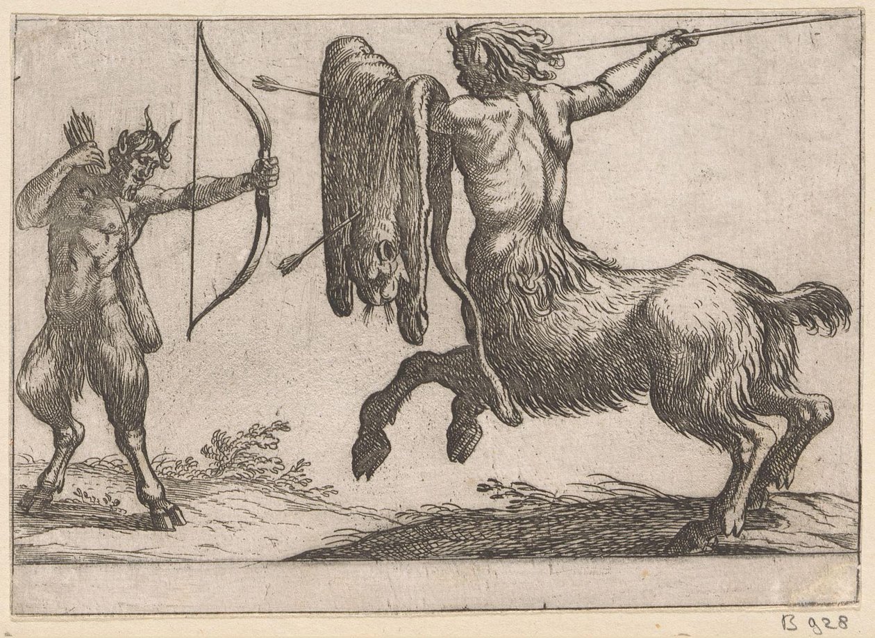 En kentaur som angriper en satyr Kampdyr (serietittel) av Antonio Tempesta