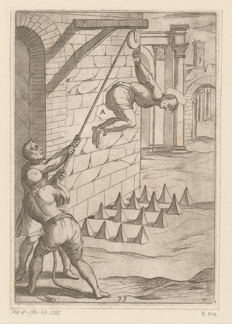 Tortur: fall på skarpe punkter Tortur påført av kristne martyrer (serietittel) Varia tormentorum et supplicioru crudelium (...) (serietittel) av Antonio Tempesta