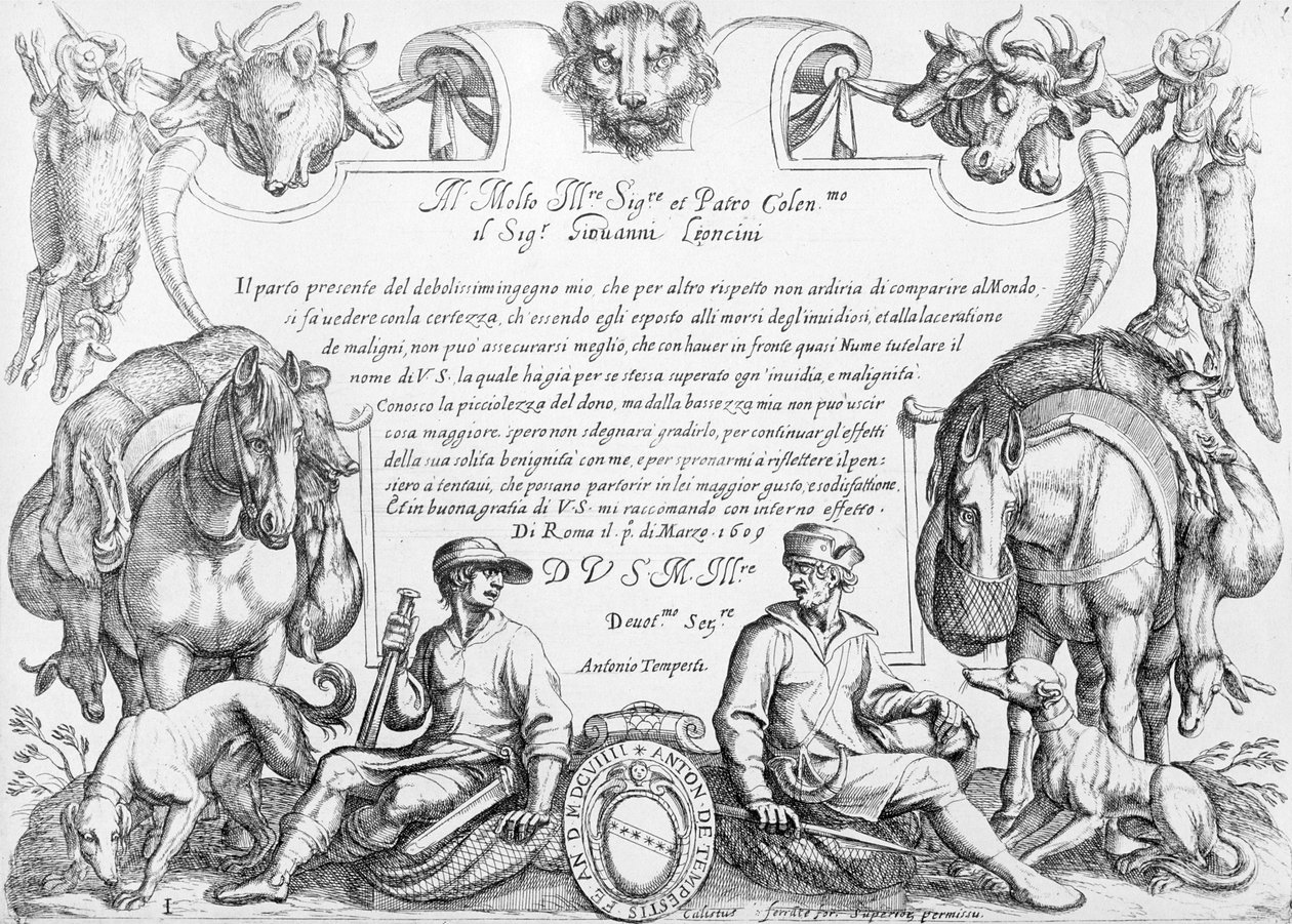 Frontispice til en serie jaktscener, 1609 av Antonio Tempesta