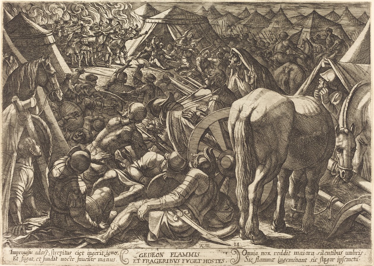 Gideon skremmer fiendene sine i leiren deres av Antonio Tempesta