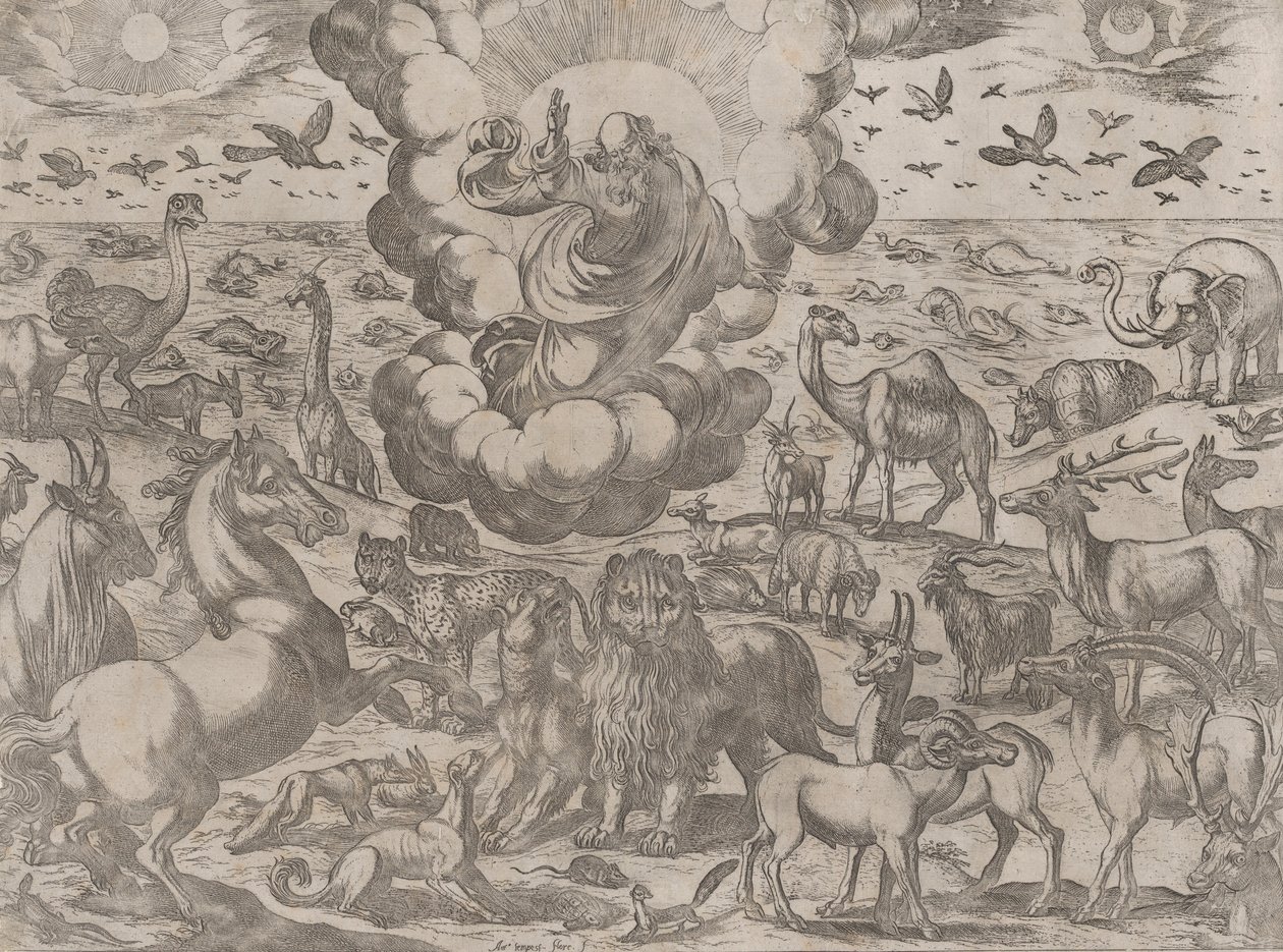 Gud skaper dyrene, ca. 1590-1630. av Antonio Tempesta