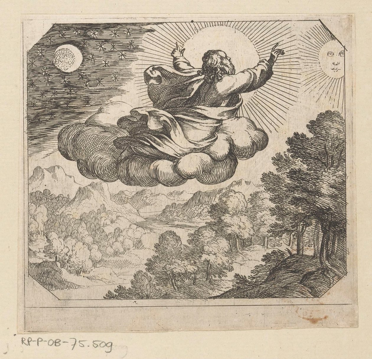 Gud skaper solen, månen og stjernene Skapningen av Antonio Tempesta