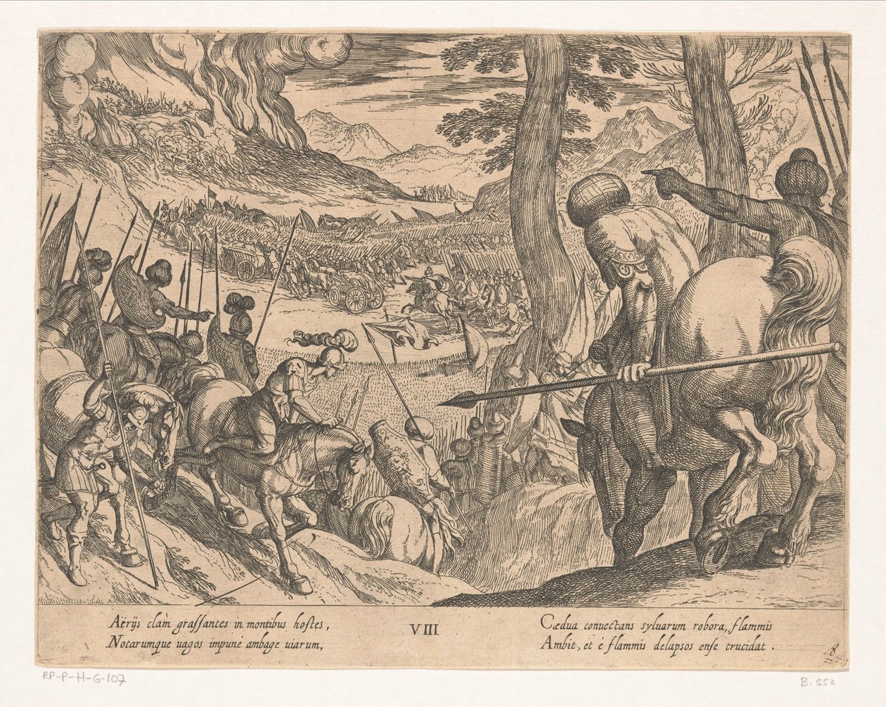 Alexander den stores hær omgir fiendens styrker med ild The Deeds of Alexander the Great (serietittel) Alexandri magni praecipvae res gestae (serietittel) av Antonio Tempesta