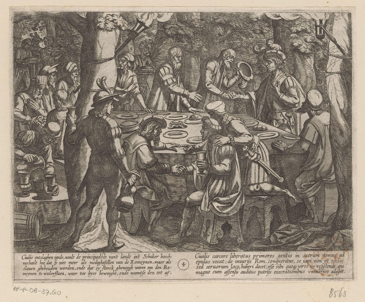 Julius Civilis forteller de nederlandske eldre at de blir behandlet som slaver av romerne De bataviske krigene mot romerne (serietittel) Batavorum cum Romanis Bellum (serietittel) av Antonio Tempesta