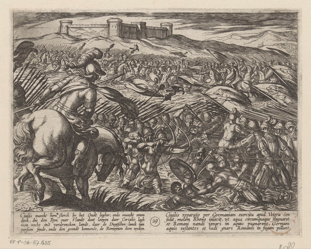 Julius Civilis oversvømmer landet med diker De bataviske krigene mot romerne (serietittel) Batavorum cum Romanis Bellum (serietittel) av Antonio Tempesta
