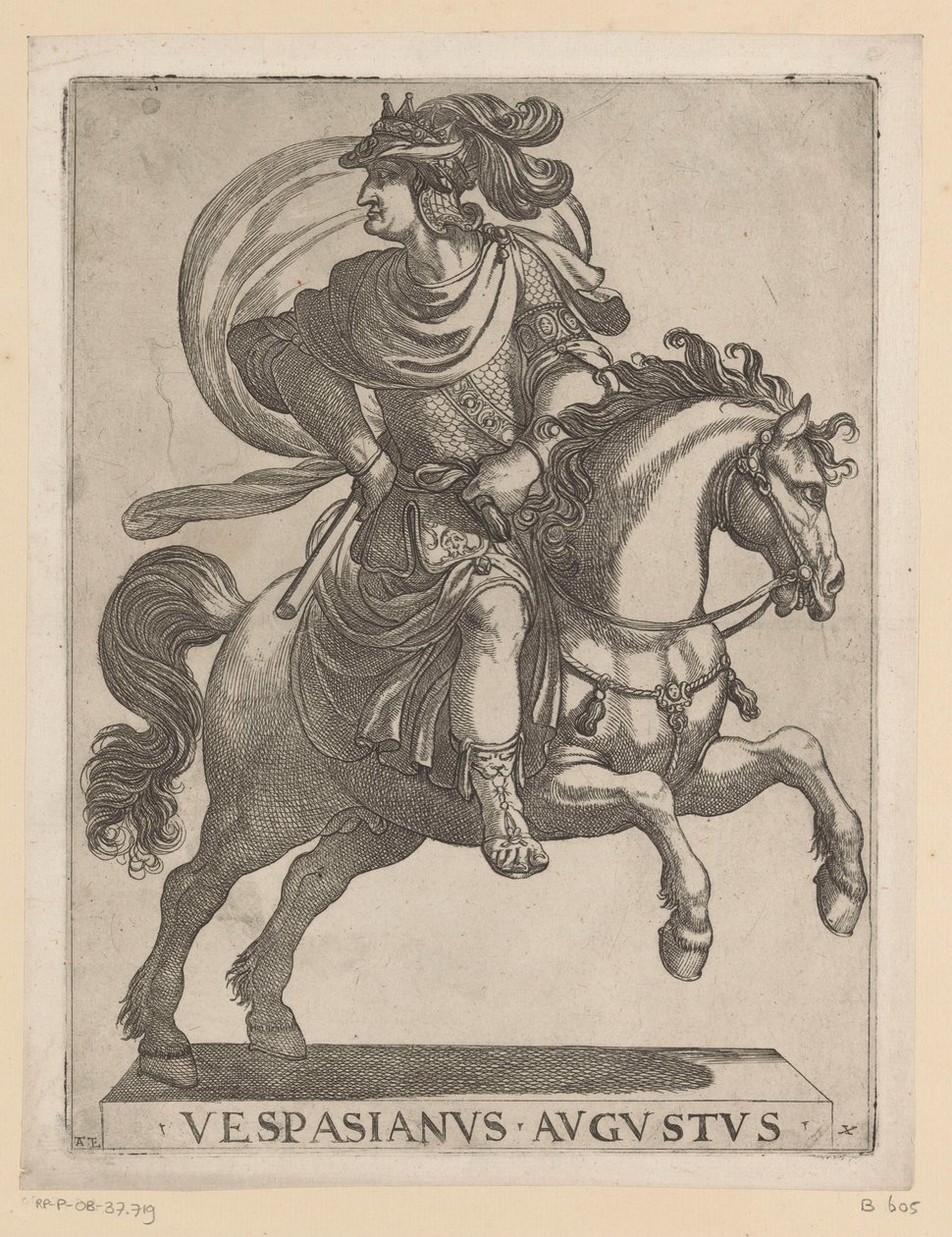 Keiser Vespasian til hest De første tolv romerske keisere til hest (serietittel) XII caesares in equestri (serietittel) av Antonio Tempesta