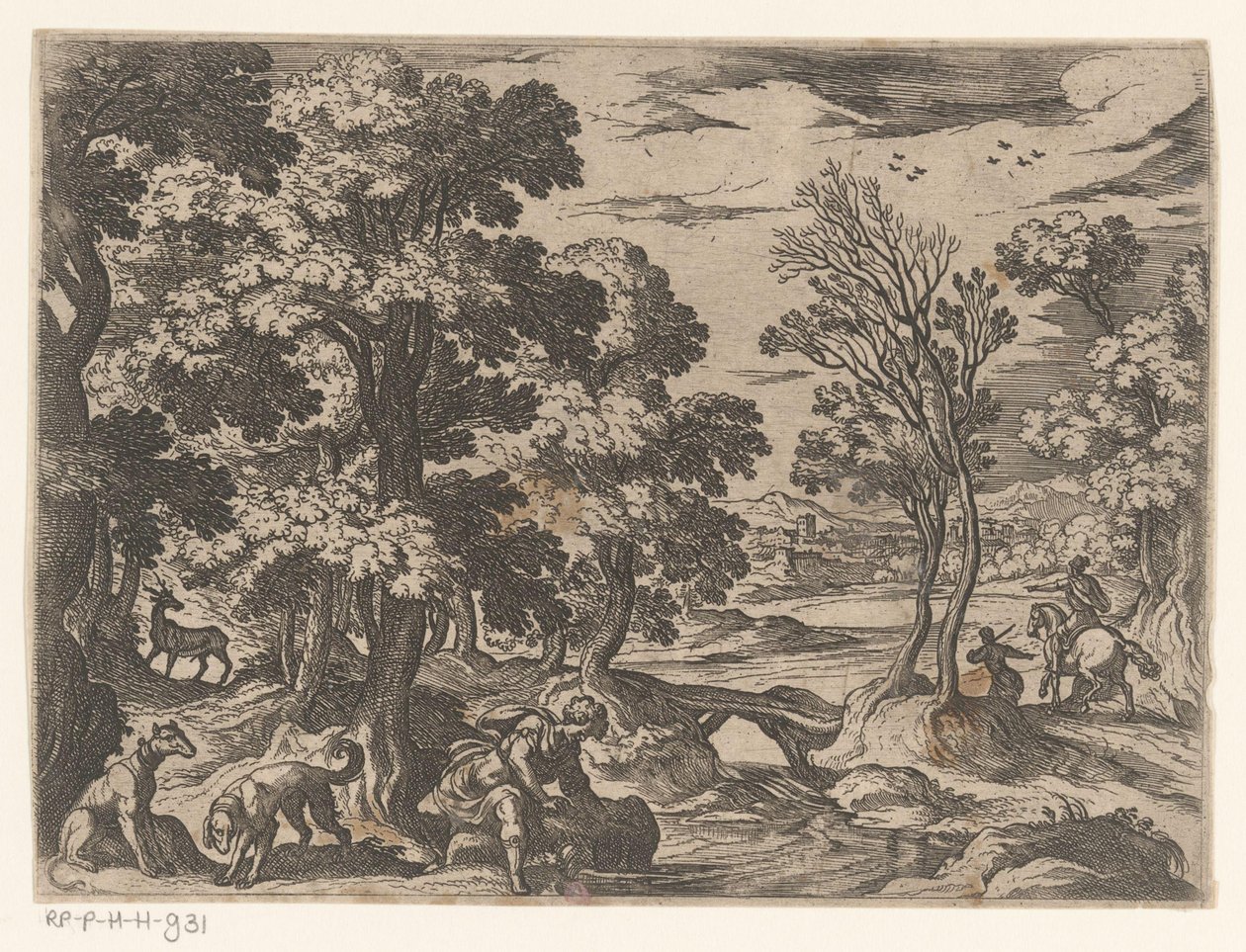 Landskap med Narcissus Landskap med mytologiske scener (serietittel) av Antonio Tempesta