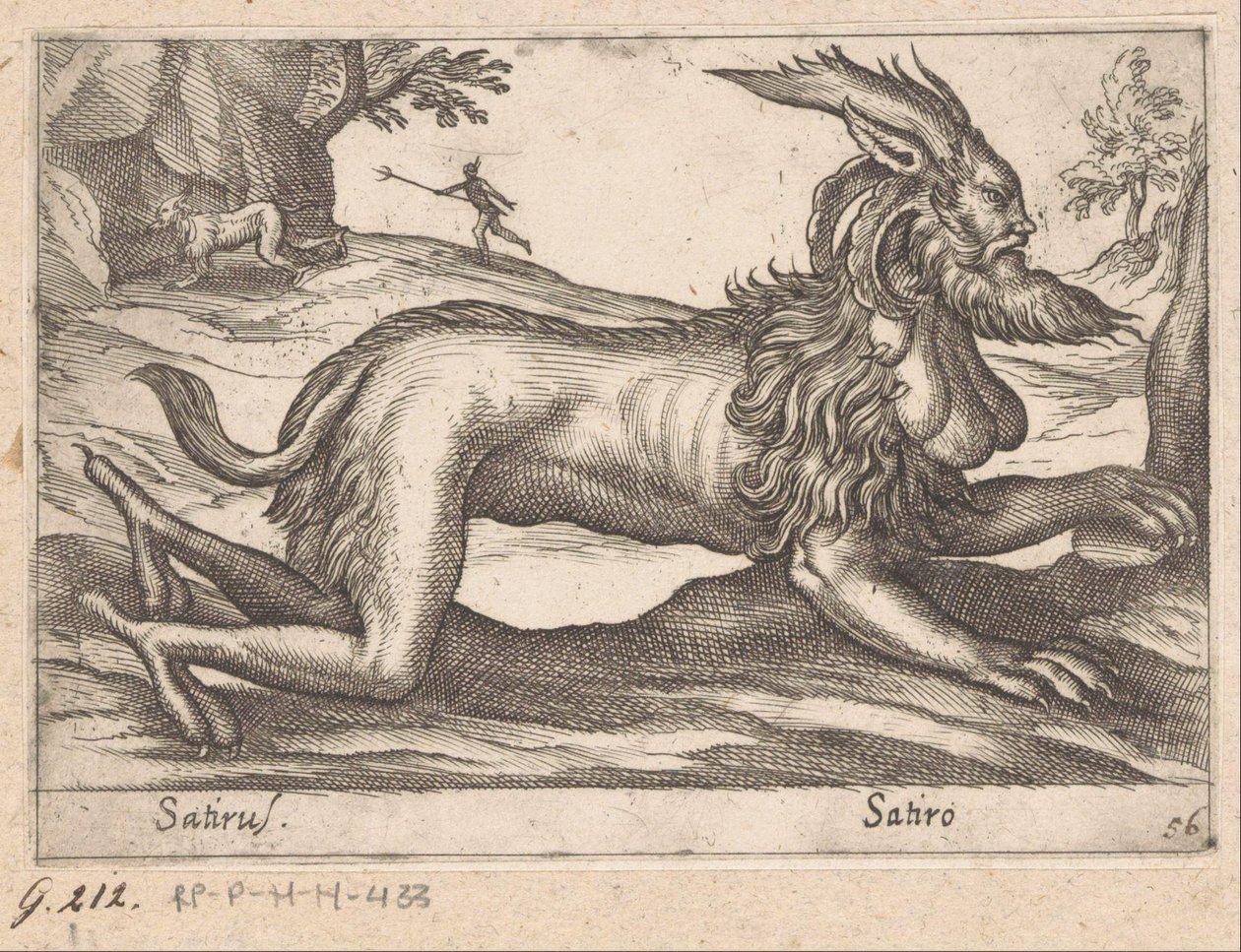 monstrøse skapninger Satirus/ Satiro (tittel på objekt) Dyr og mytiske skapninger (serietittel) Nova raccolta de li animali piu curiosi del mondo (serietittel) av Antonio Tempesta