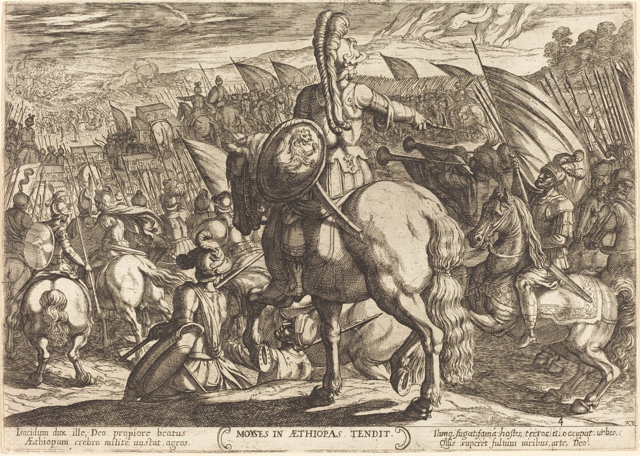 Moses får den hebraiske hæren til å marsjere mot etiopierne av Antonio Tempesta
