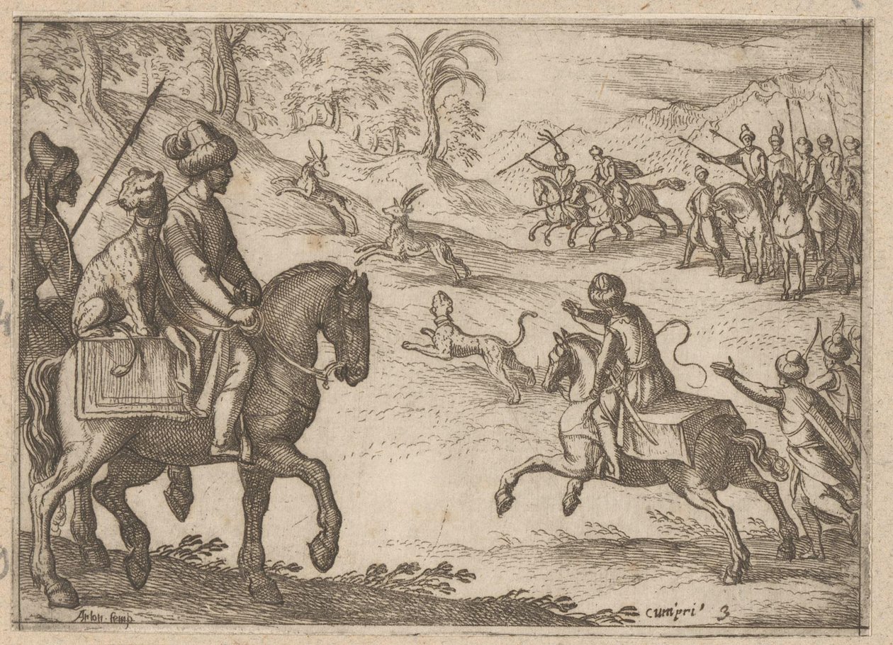 Orientalske jegere jakter hjort Jaktscener (del 2) (serietittel) Primo libro di caccie varie (serietittel) av Antonio Tempesta