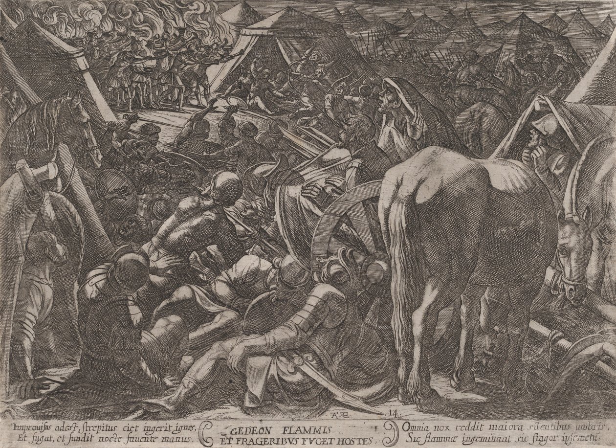 Plate 14: Gideon Terrorizing the Enemy Camp, fra 