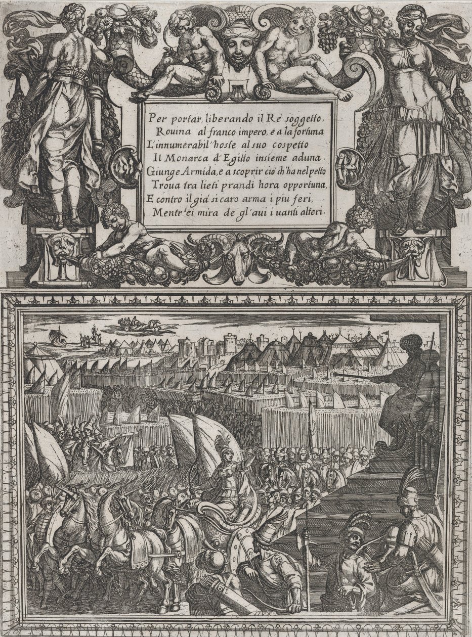 Plate 17: Illustrasjon til Canto XVII, fra Torquato Tassos Gerusalemme liberata ..., ca. 1590-1630. av Antonio Tempesta