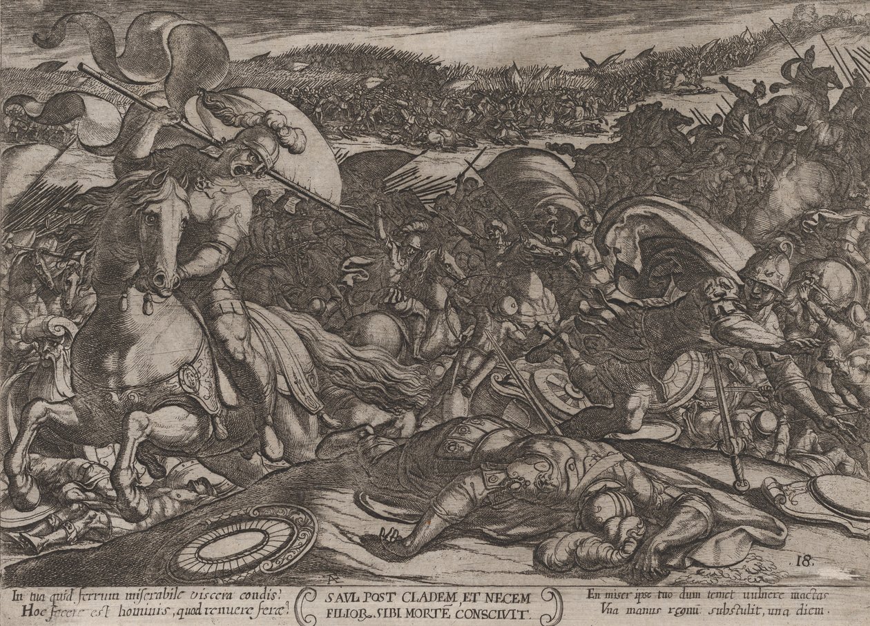 Plate 18: Sauls selvmord etter hans nederlag av filisterne, fra 