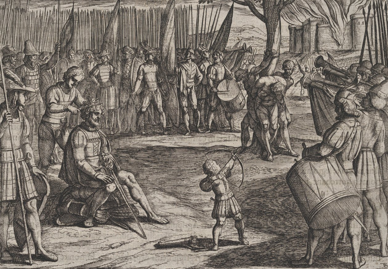 Plate 20: Civilis har klippet håret, fra The War of the Romans Against the Batavians R..., 1611. av Antonio Tempesta
