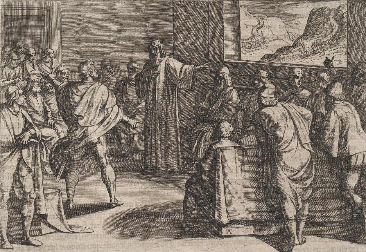 Plate 23: Konferanse om hvilke skritt å ta mot romernes nye tropper som nærmer seg ..., 1611. av Antonio Tempesta