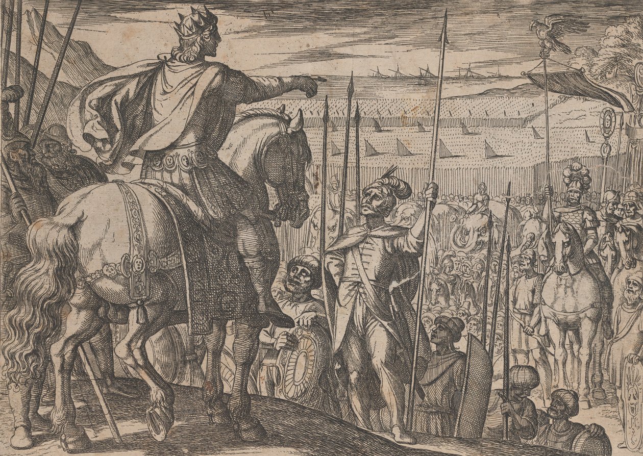 Plate 3: Alexander instruerer sine soldater, fra The Deeds of Alexander the Great, 1608. av Antonio Tempesta