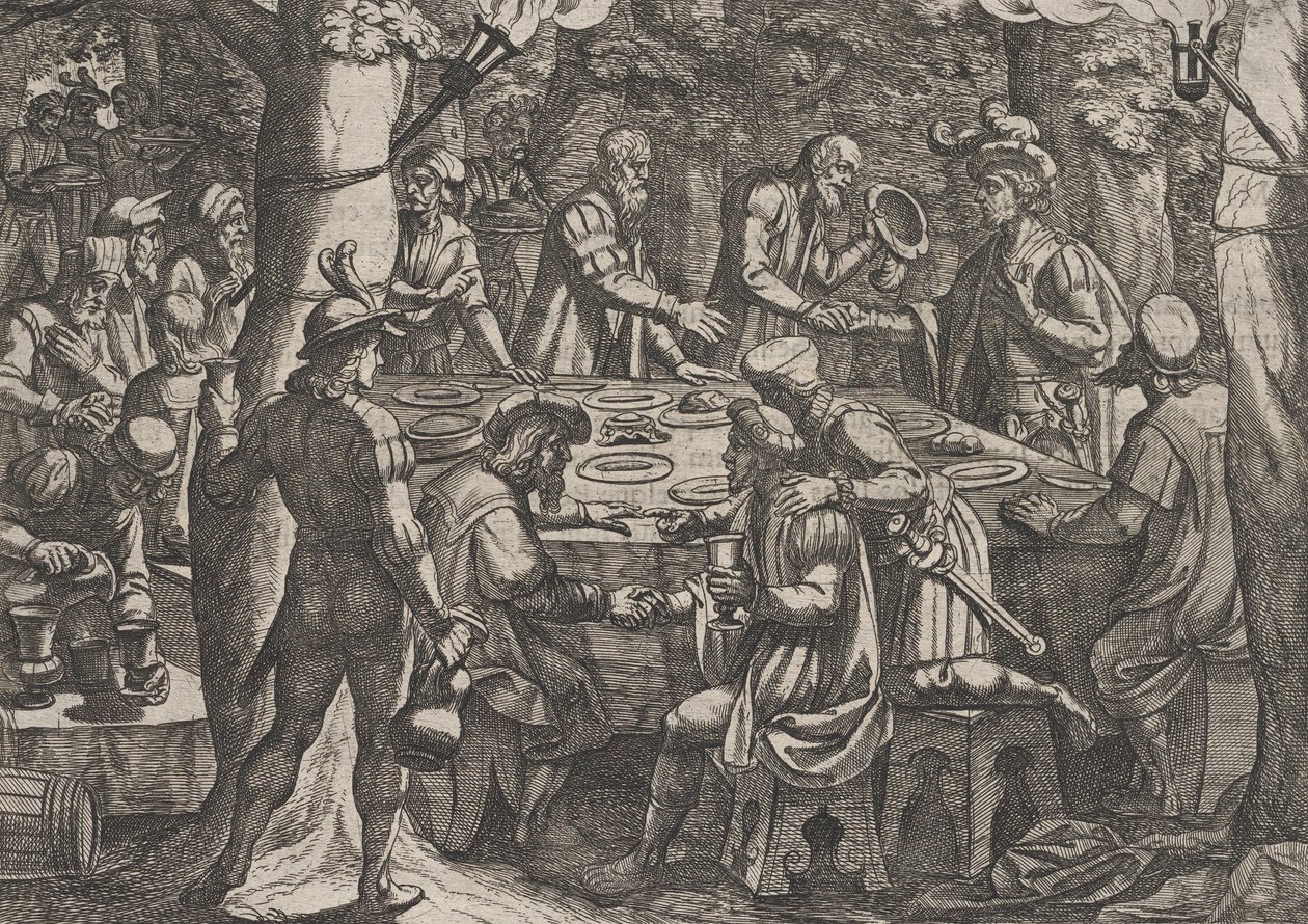Plate 4: Civilis forteller de nederlandske eldste at de blir behandlet som slaver av romerne..., 1611. av Antonio Tempesta