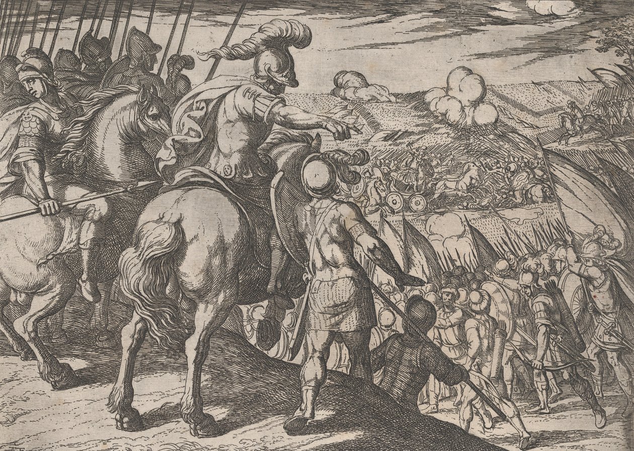 Plate 5: Alexander Directing a Battle, fra The Deeds of Alexander the Great, 1608., av Antonio Tempesta