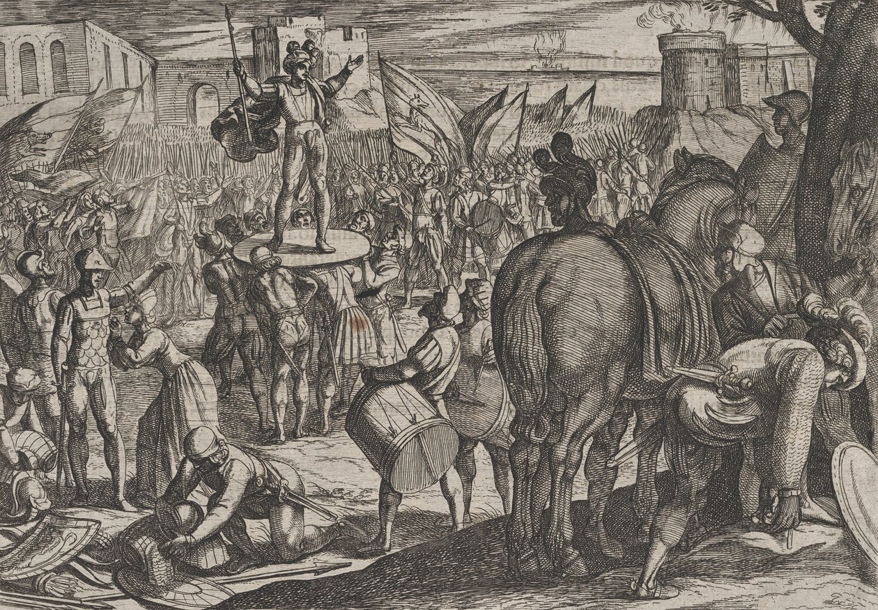 Plate 5: Bruno utnevnt til leder av hundefaterne, fra The War of the Romans Against the..., 1611. av Antonio Tempesta