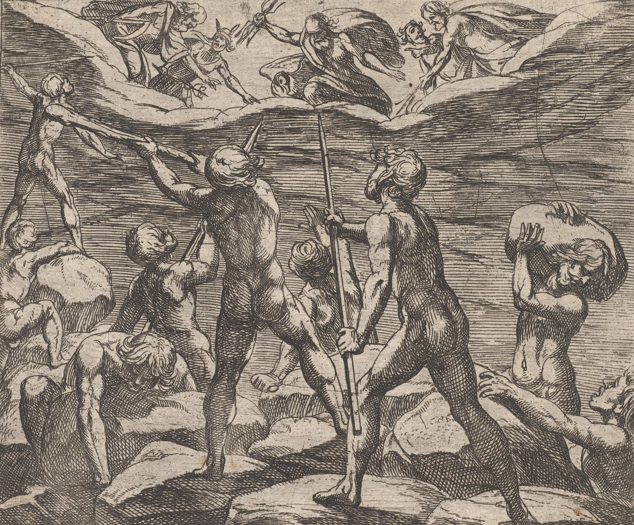 Plate 6: Kjempene forsøker å storme Olympus Gigantomachia, fra Ovids 