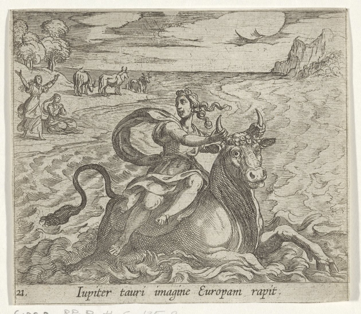 Takbil Europa Jupiter fanger Europa i bildet av en okse (tittel på objekt) Metamorphoseon size transformational (serietittel) Metamorfosen van Ovidius (serietittel) av Antonio Tempesta