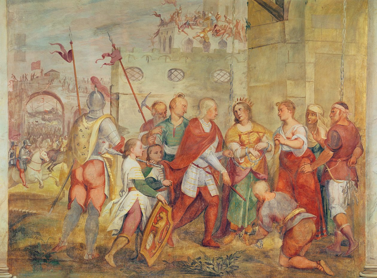 Jacopo Barbarigo frigjorde dronning Margaret av Ungarn fra tyrkerne i 1426 (veggmaleri) av Antonio Vassilacchi