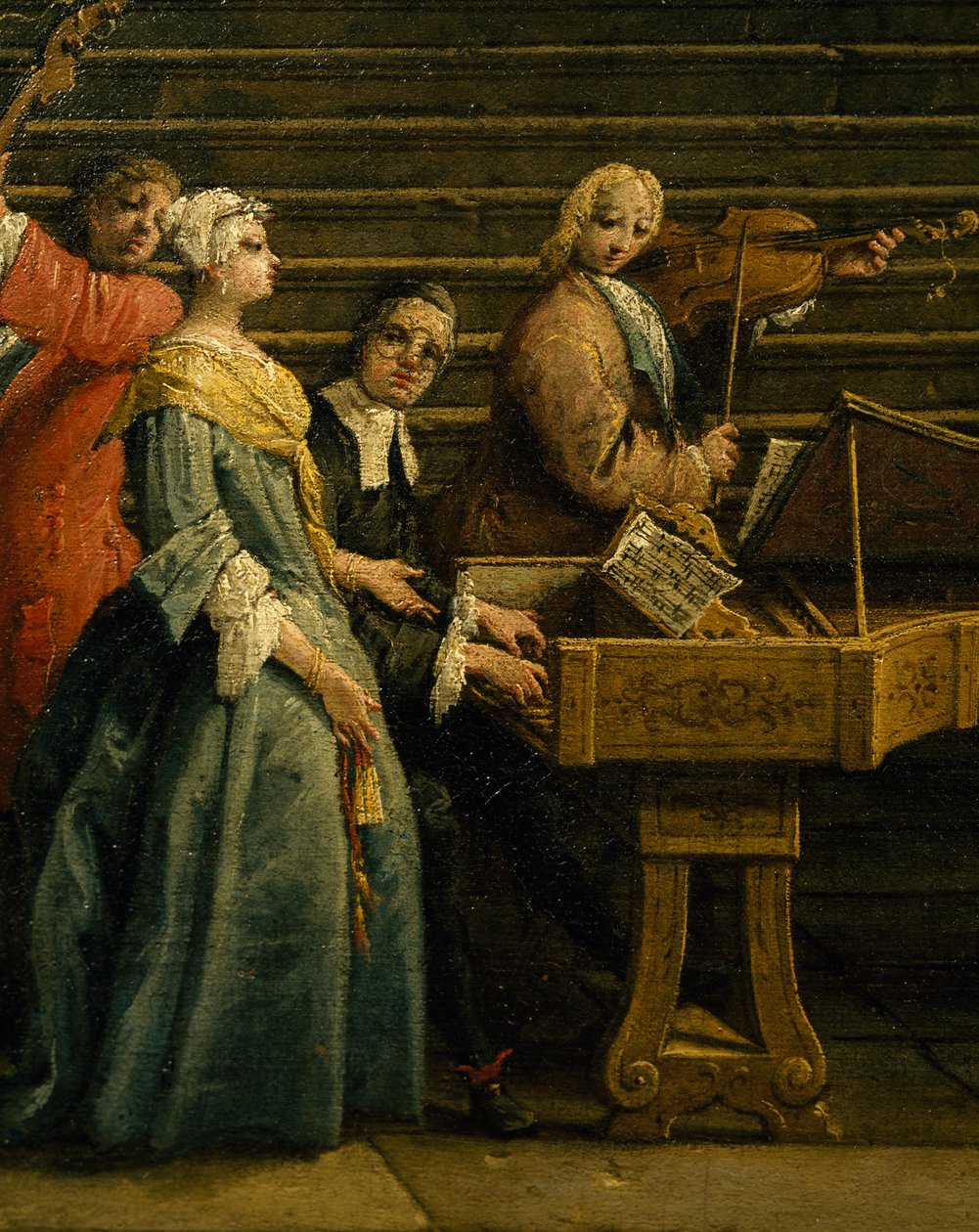 Concert at the Villa, av Antonio Visentini (1688-1782), piano og fiolin, olje på lerret, 207x320, Italia av Antonio Visentini