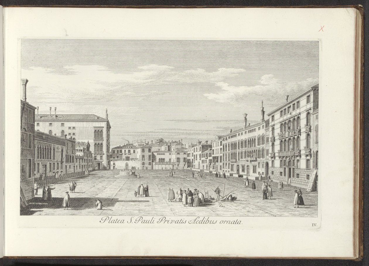 Utsikt over Campo San Polo te Venetië St. Pauls plass dekorert med private hus (tittel på objekt) Gezichten op bugemenen en pleinen in Venetië (serietittel) Mer kjent utsikt over byen Venezia, fra Antonius Canal 38 paneler trykt på luft av Antonio av Antonio Visentini