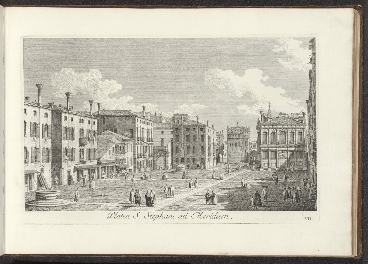 Gezicht op Campo Santo Stefano te Venetië Square S. Stefani ad Meridiem (tittel på objekt) Gezichten op geugemen en pleinen in Venetië (serietittel) Den mest kjente utsikten over byen Venezia, fra Antoniuskanalen 388 paneler trykt på luft av Antonio Viss av Antonio Visentini