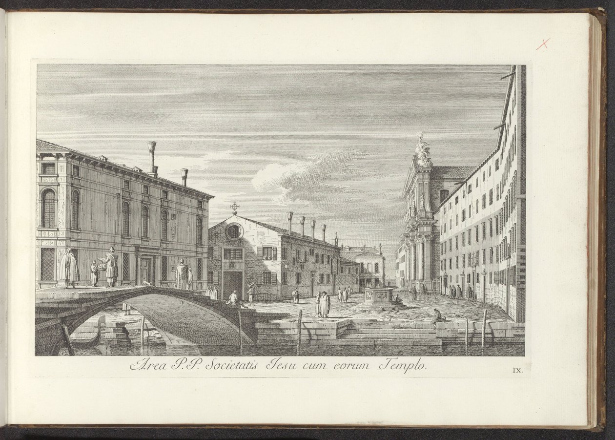 Utsikt over Campo dei Gesuiti te Venetië Område P.P. The Society of Jesus with their Temple (tittel på objekt) Gezichten op bugemenen en pleinen in Venetië (serietittel) Den mest kjente utsikten over byen Venezia, fra Antoniuskanalens 38 paneler, trykt i m av Antonio Visentini
