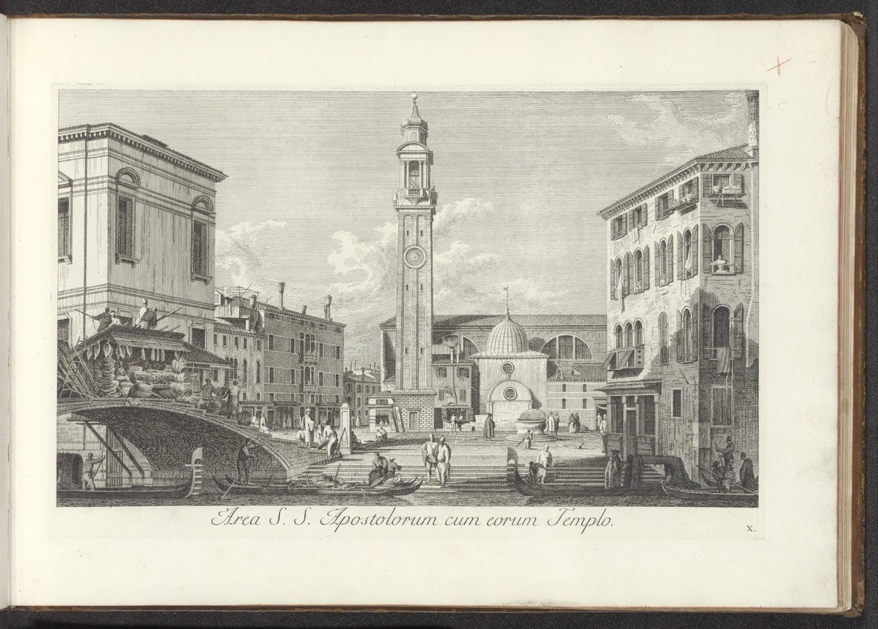 Utsikt over Campo dei Santi Apostoli te Venetië Område for St. S. Apostles med deres tempel (tittel på objekt) Gezichten op bugemenen en pleinen in Venetië (serietittel) Den mer kjente utsikten over byen Venezia, fra Antoniuskanalens 38 paneler, trykt i me av Antonio Visentini