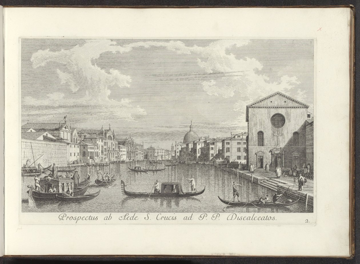 Se på Canal Grande, Santa Maria di Nazareth og San Simeone Piccolo te Venetië Prospekt fra House of the Holy Cross til P. P. Discalceatos (tittel på objekt) Den mest kjente utsikten over byen Venezia, fra Antoniuskanalens 38 paneler, trykt i messing av A av Antonio Visentini