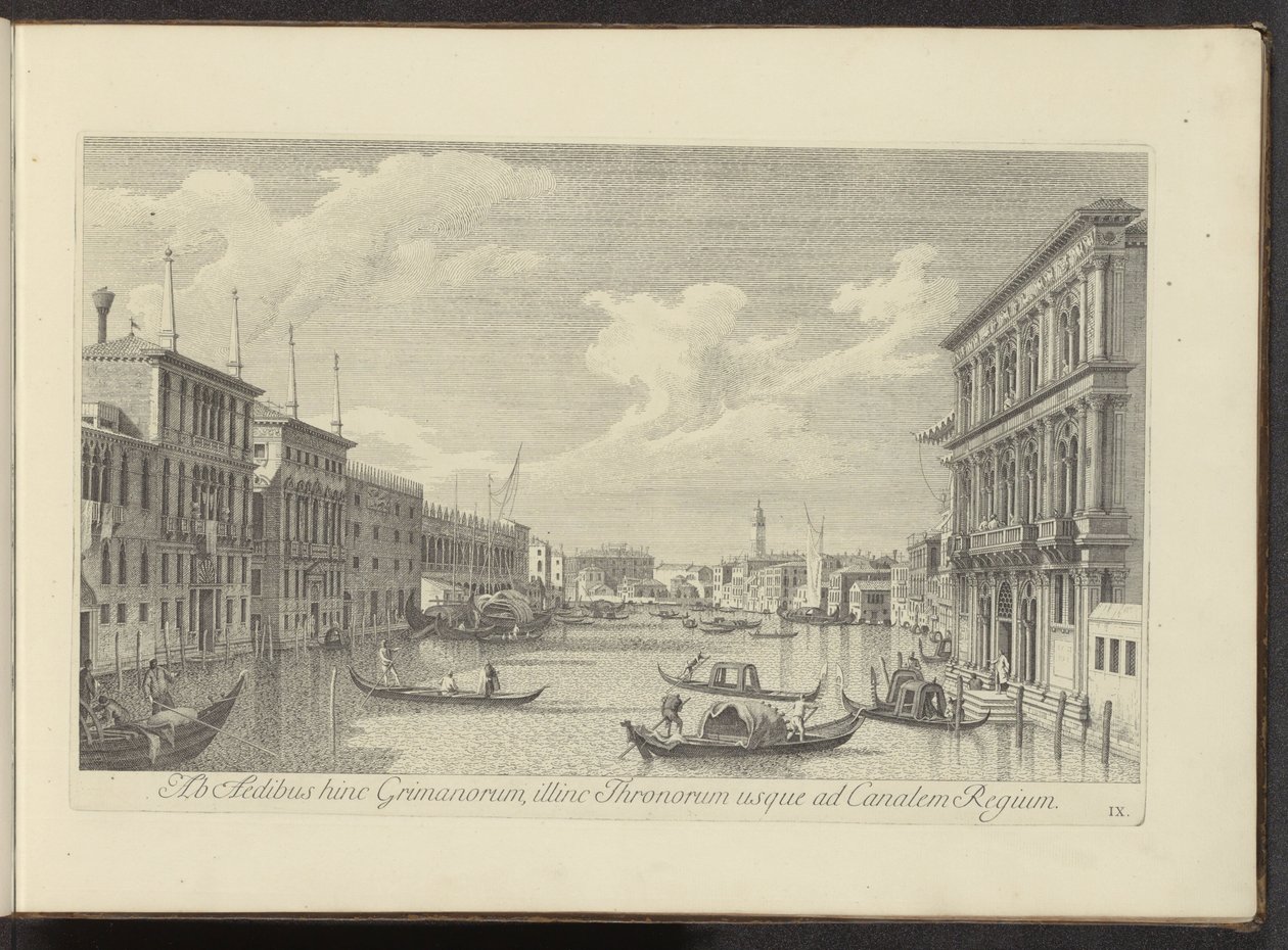 Utsikt over Canal Grande en Palazzo Vendramin-Calergi te Venetië Fra husene til Grimanos på den ene siden, tronene på den andre, opp til Royal Canal (tittel på objektet) Den mest kjente utsikten over byen Venezia, fra Antonius Canal 38 paneler trykt på luf av Antonio Visentini