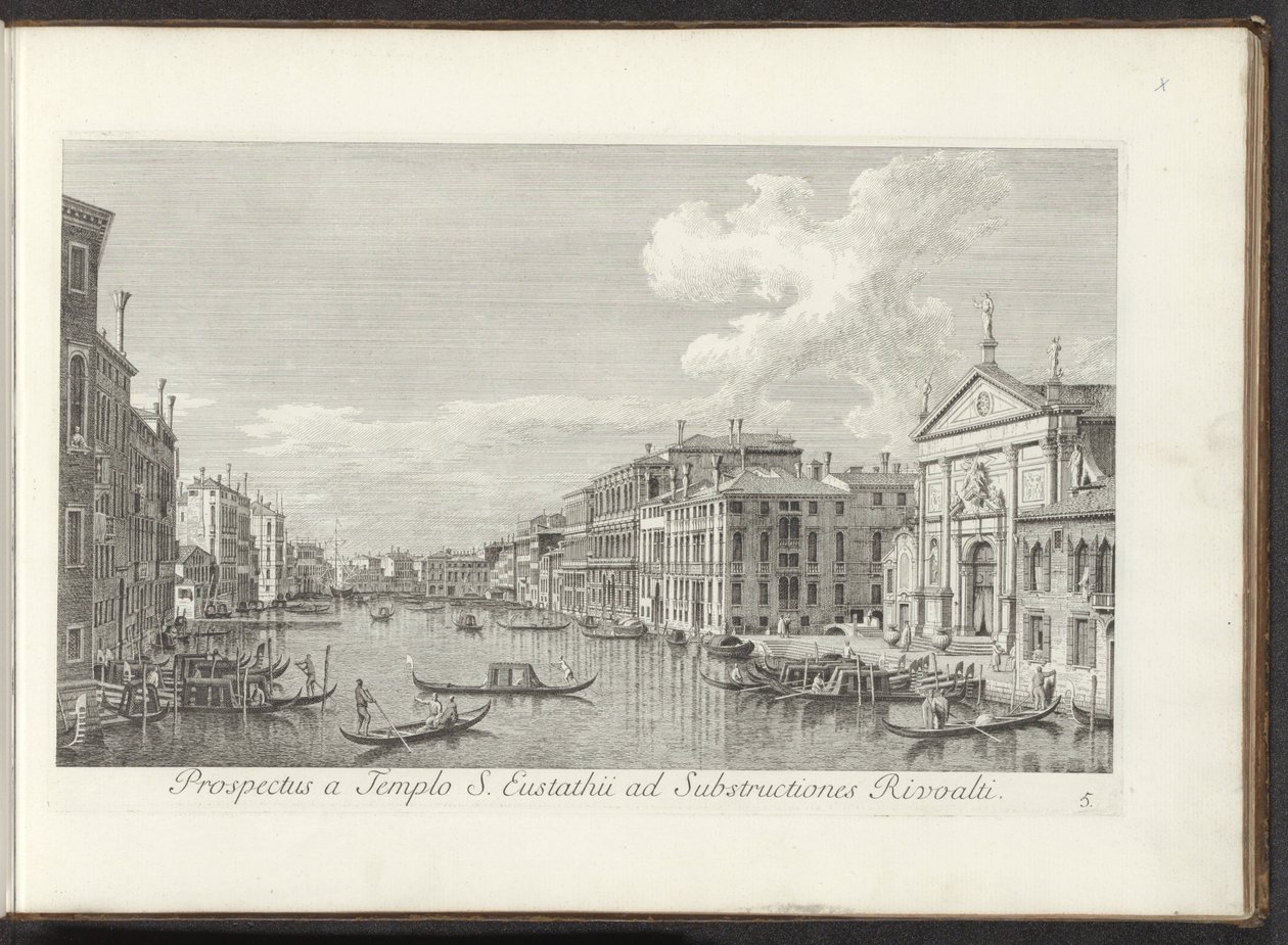 Se på Canal Grande og kirken i San Stae te Venetië Utsikt fra St. Eustathius-tempelet til understrukturene til Rivoalti (tittel på objekt) Den mest kjente utsikten over byen Venezia, fra de 38. panelene til Antonius-kanalen, trykt i messing av Antonio Vise av Antonio Visentini