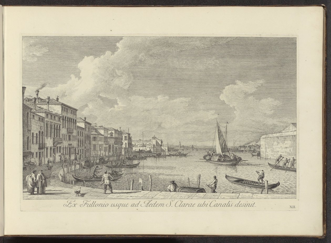 Se på Canal Grande og kirken i Santa Chiara i Venezia Fra vaskeriet til House of St. Clare hvor kanalen slutter (tittel på objekt) Den mest kjente utsikten over byen Venezia, fra de 38. panelene til Antonius-kanalen, trykt i messing av Antonio Visentini i av Antonio Visentini