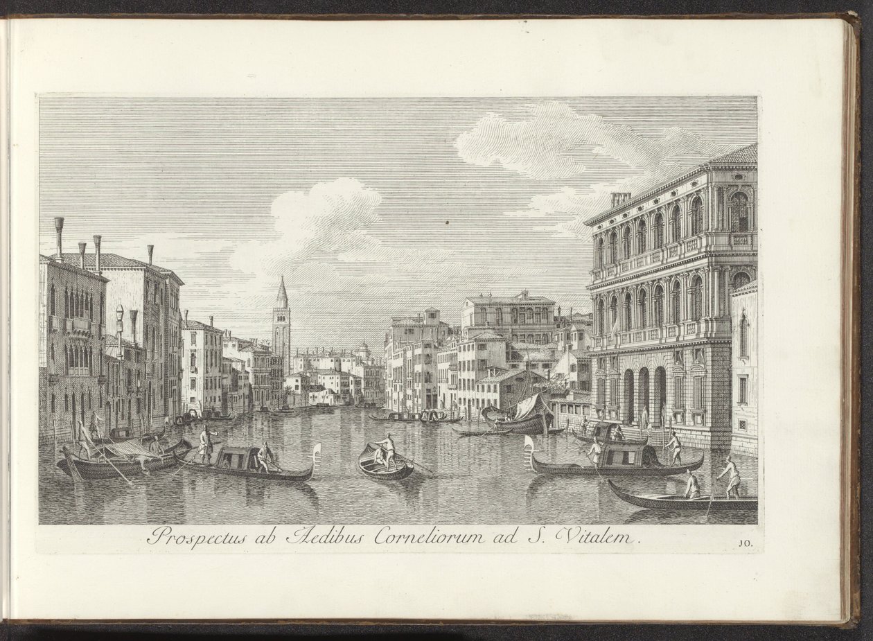 Visning av Canal Grande og toren av San Vitale te Venetië Prospekt av Aedibus Corneliorum ad S. Vitale (tittel på objekt) Den mest kjente utsikten over byen Venezia, fra Antonius-kanalens 38. paneler trykt i messing av Antonio Visentini av Antonio Visentini