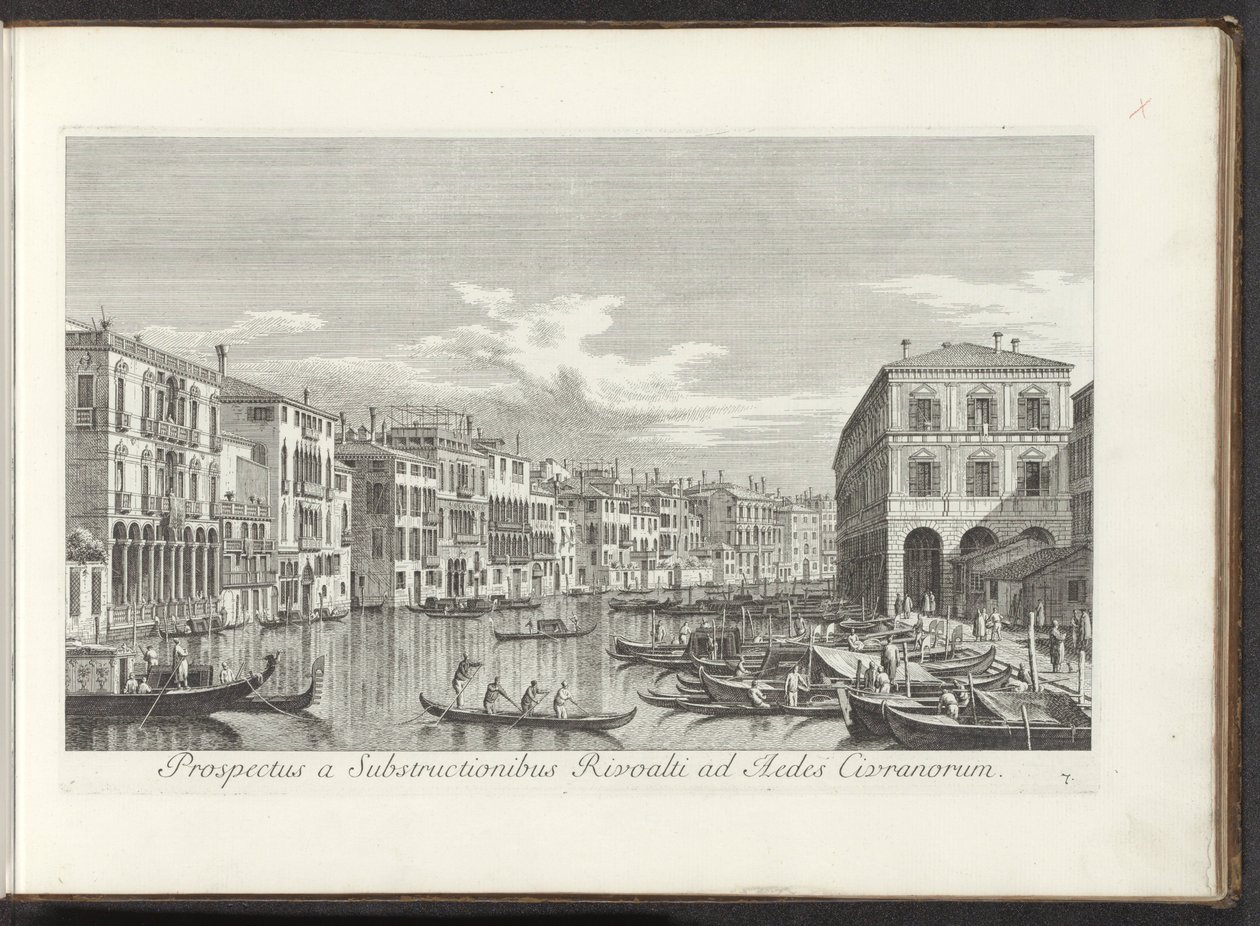 Utsikt over Canal Grande te Venetië Utsikt fra Rivoalti Substructures til Aedes Civranorum (tittel på objekt) Den mest kjente utsikten over byen Venezia, fra Antoniuskanalens 38 paneler, trykt på messing av Antonio Visentini, delt inn i tre deler. s av Antonio Visentini